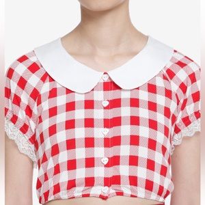 Rockabilly Vintage Sweet Society Red Gingham Crop Button-Up Peter Pan Collar XL